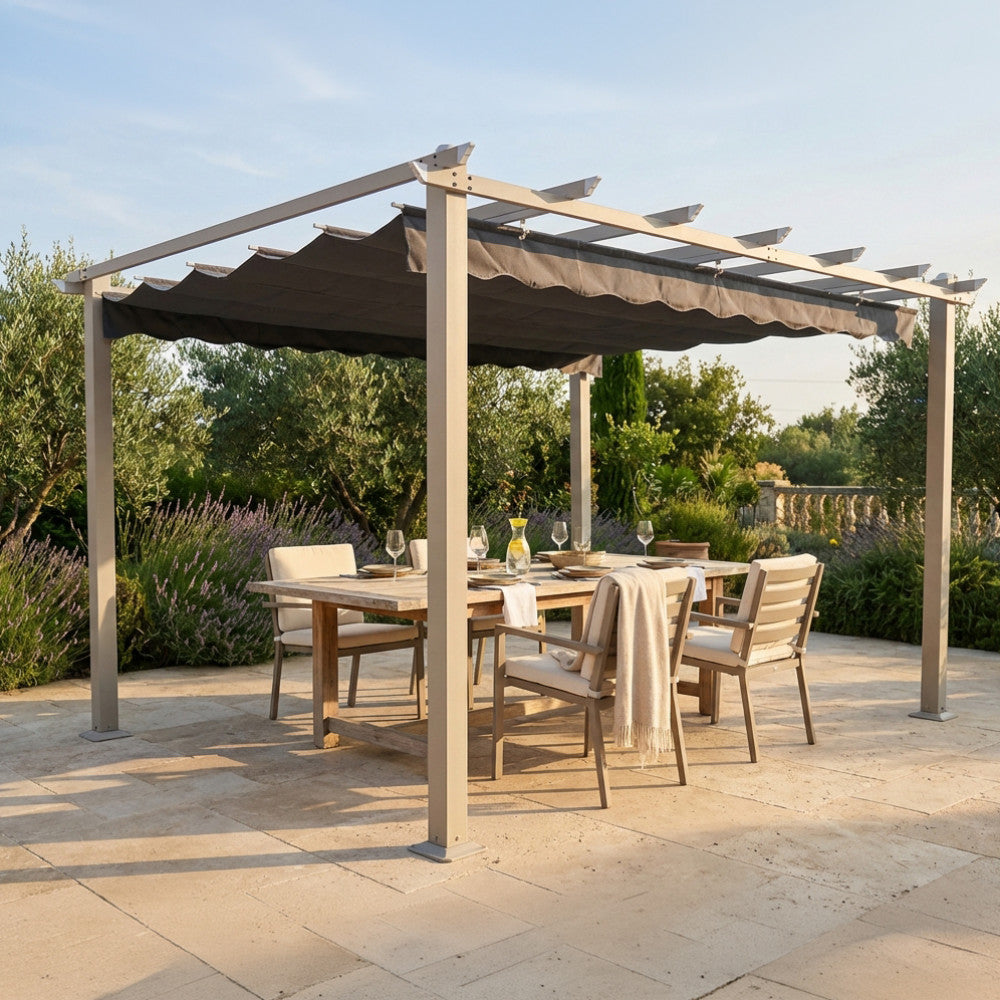 ASTORIA GAZEBO 3 x 4 TAUPE WITH GREY COVER. 180g GREY polyester cover, dove gray metal and aluminum frame. Garden furniture.