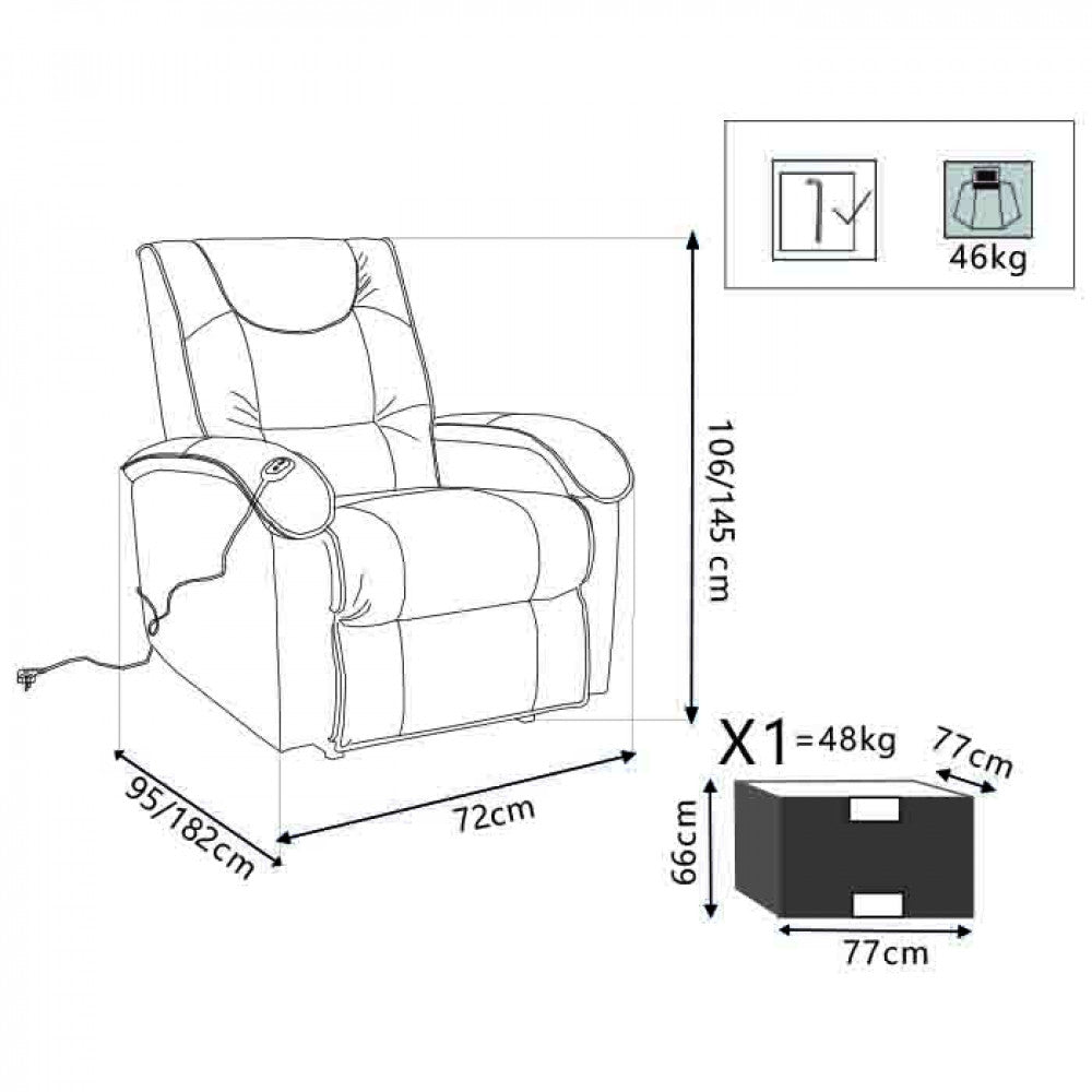 POLTRONA RELAX ELETTRICA RECLINABILE CEDRERA. Poltrona in ecopelle BEIGE o MARRONE Dispone di apertura distensiva reclinabile e alza e abbassa elettrica Dimensioni: cm 72 x 95/182 x 106/145 h.