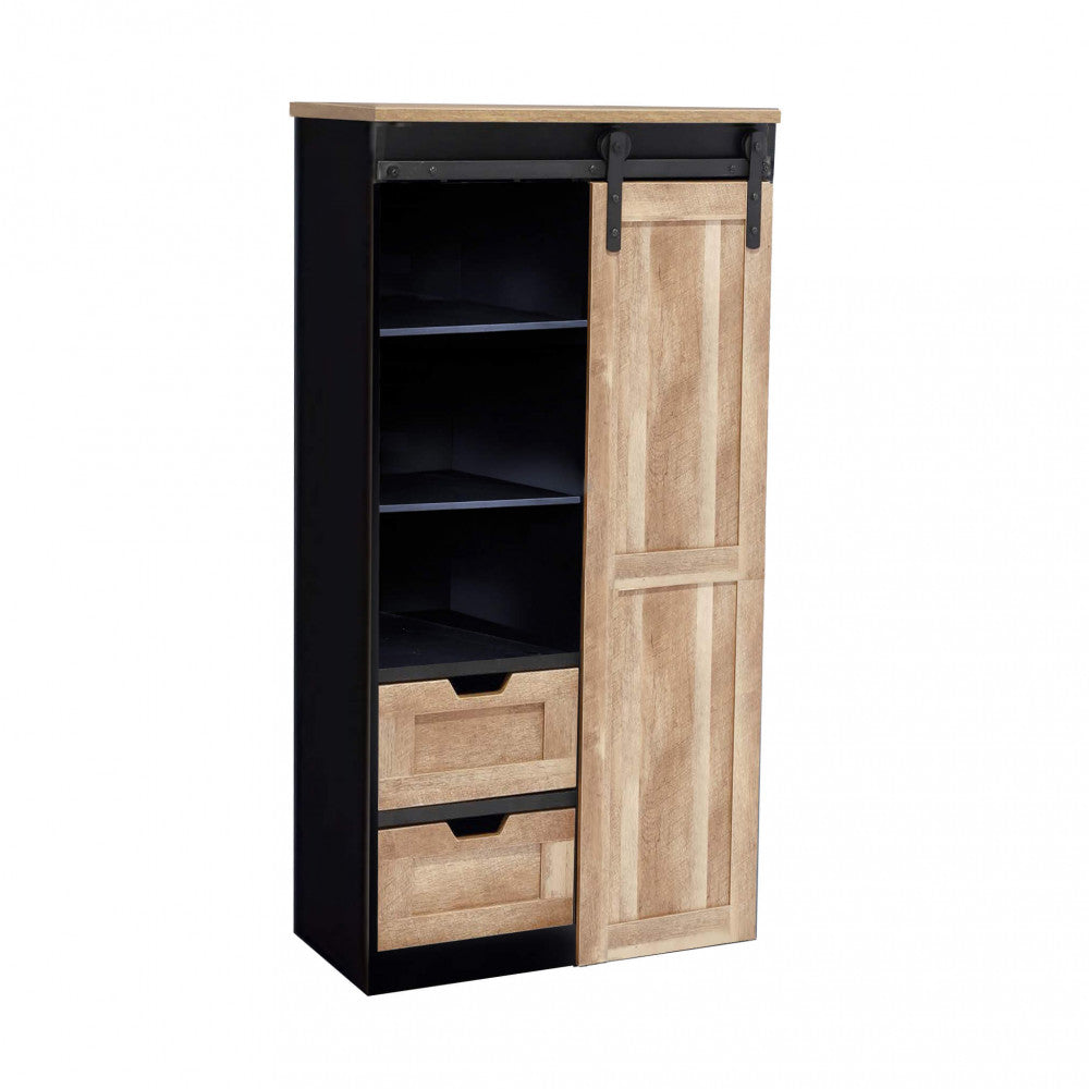 MOBILE IN LEGNO E FERRO JAMAR. Mobile con 2 cassetti, 3 ripiani e 1 anta scorrevole in legno Dimensioni: cm 80 x 40 x 160 h.