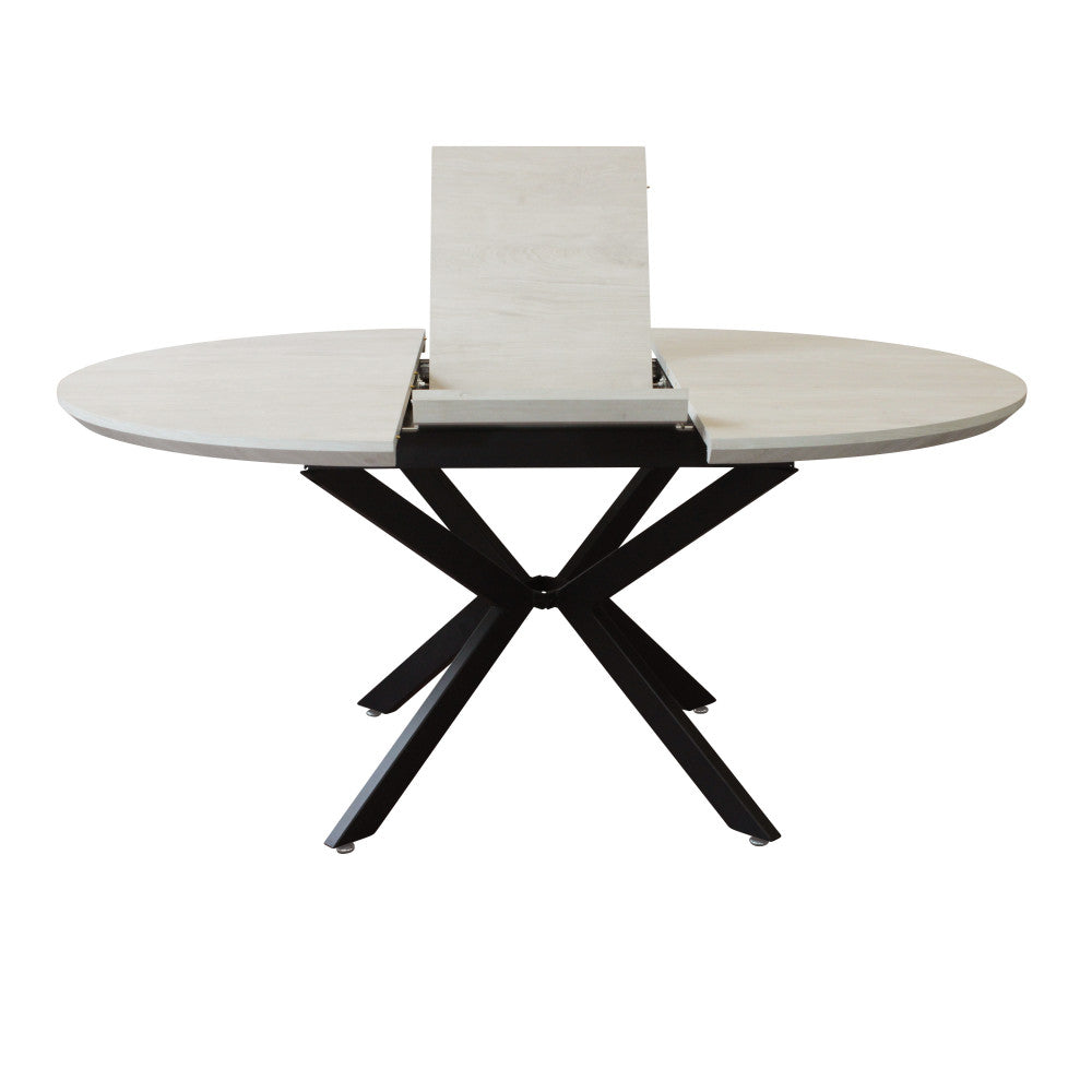 GARRY EXTENDABLE ROUND TABLE WHITE WOOD EFFECT BLACK FRAME 120/160 X 120. Table with MDF top and metal frame. Dimensions: 120 cm l x 120 px 76 h. Garden Furniture