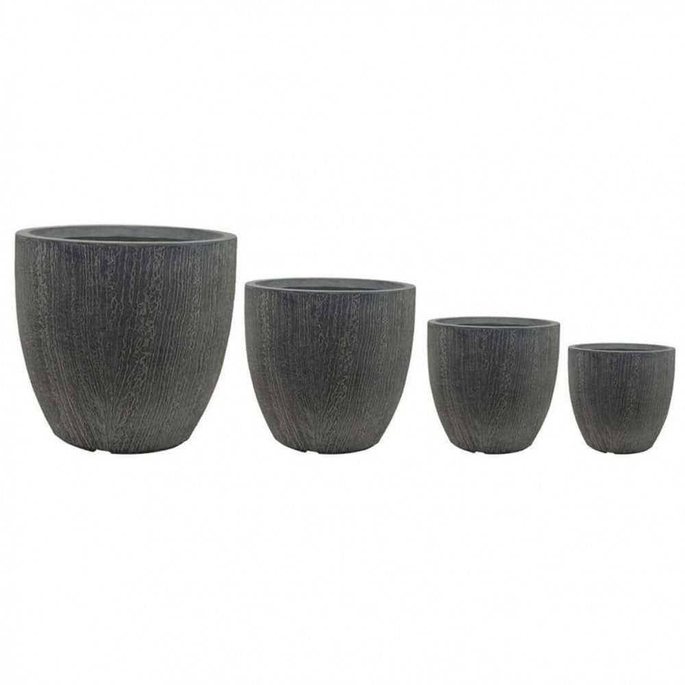 SET OF 4 DAHLIA VASES. Set of 4 GREY synthetic fiber vases. Dimensions: G.44x44x43/M.37x37x35/D.31x31x30.5/XS.25.5x25.5x25. Garden Furniture