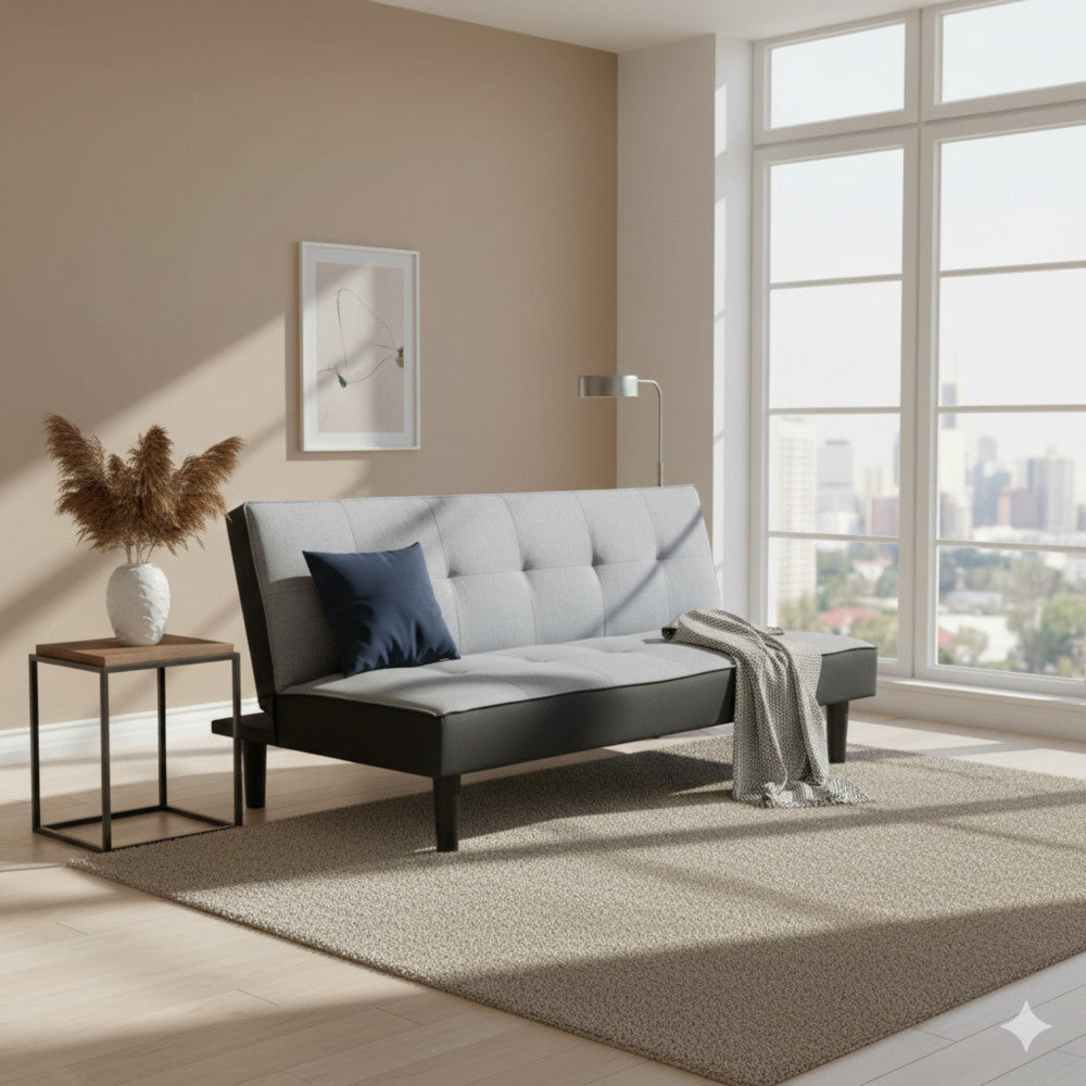 DIVANO LETTO ALVIN. Divano Letto GRIGIO MELANGE struttura in metallo e legno Dimensioni: D.180x86x78/DL.180x105x38.