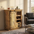 WINE CELLAR. Mango wood wine cellar with 1 sliding door, 2 shelves, 2 drawers and bottle holder. Dimensions: 90 x 45 x 100 cm.