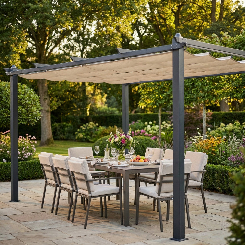 GAZEBO ASTORIA 3 X 4 ANTRACITE TELO BEIGE. Telo in poliestere ECRU 180 gr struttura in metallo ANTRACITE Dimensioni: m 3 x 4. Arredo Giardino