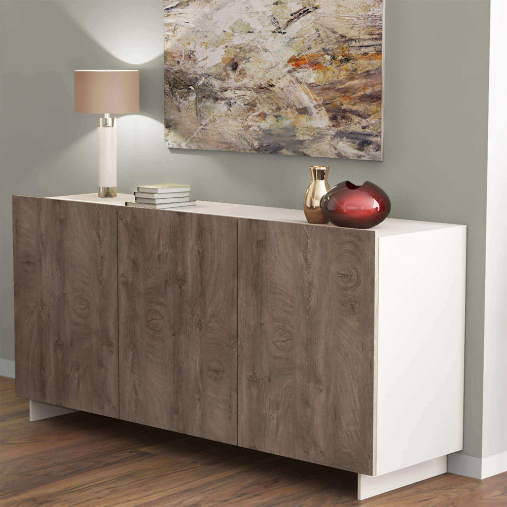 CREDENZA CARLILE BIANCO E ROVERE CHIARO. Credenza in legno BIANCO e ROVERE CHIARO Dimensioni: cm 150 x 40 x 76 h.