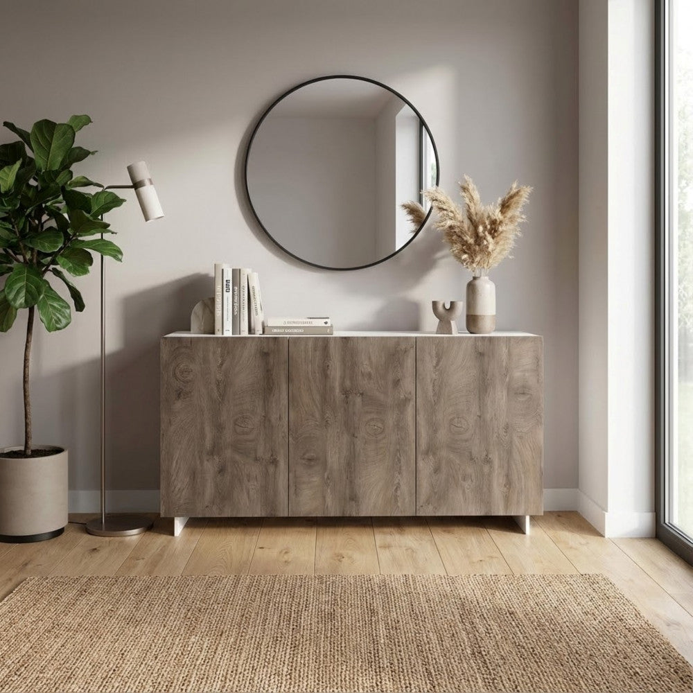 CARLILE WHITE AND LIGHT OAK SIDEBOARD. Sideboard in WHITE and LIGHT OAK wood. Dimensions: 150 x 40 x 76 h cm.