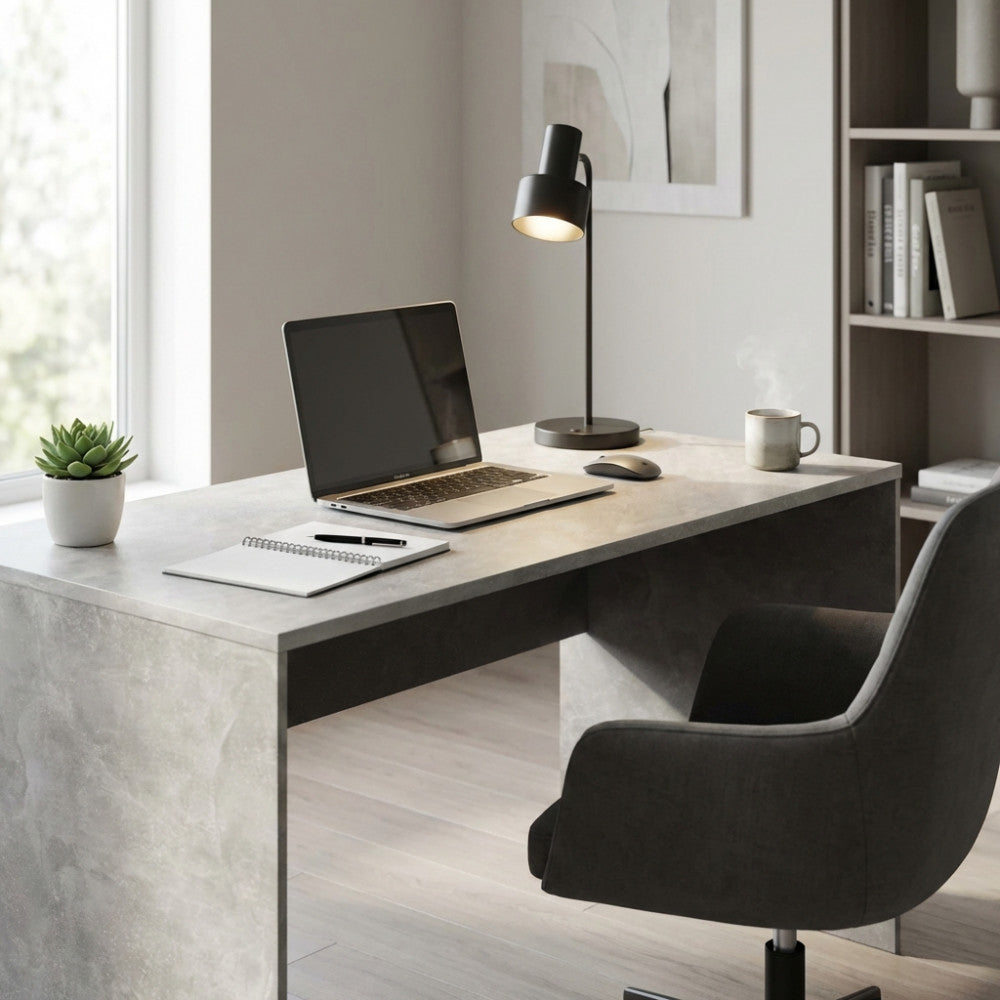 SCRIVANIA JOSIE GRIGIO EFFETTO CEMENTO. Scrivania in legno GIRGIO EFFETTO CEMENTO Dimensioni: cm 138,5 x 68 x 75 h.