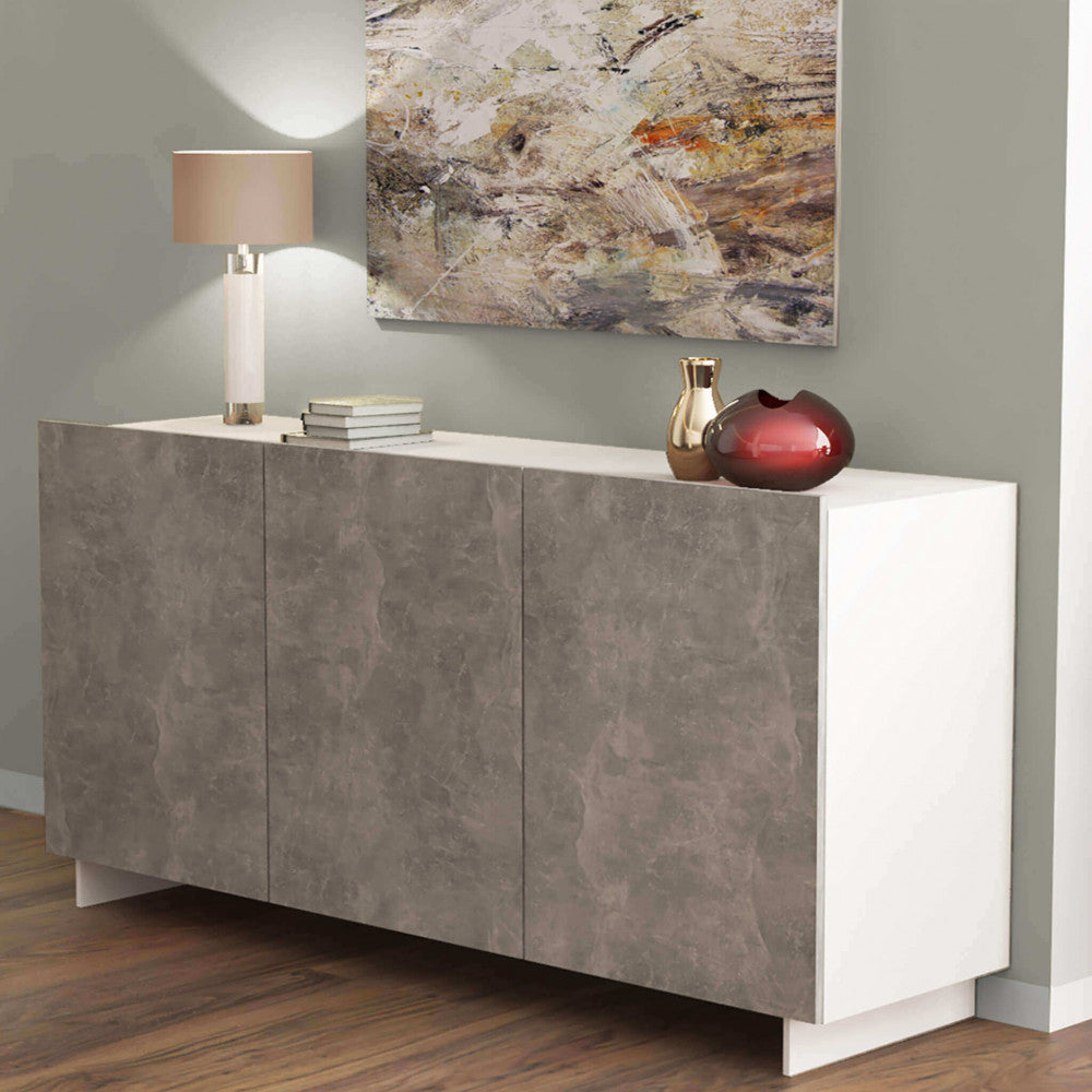 CREDENZA CARLILE BIANCO E GRIGIO EFFETTO CEMENTO. Credenza in legno BIANCO e GRIGIO EFFETTO CEMENTO Dimensioni: cm 150 x 40 x 76 h.