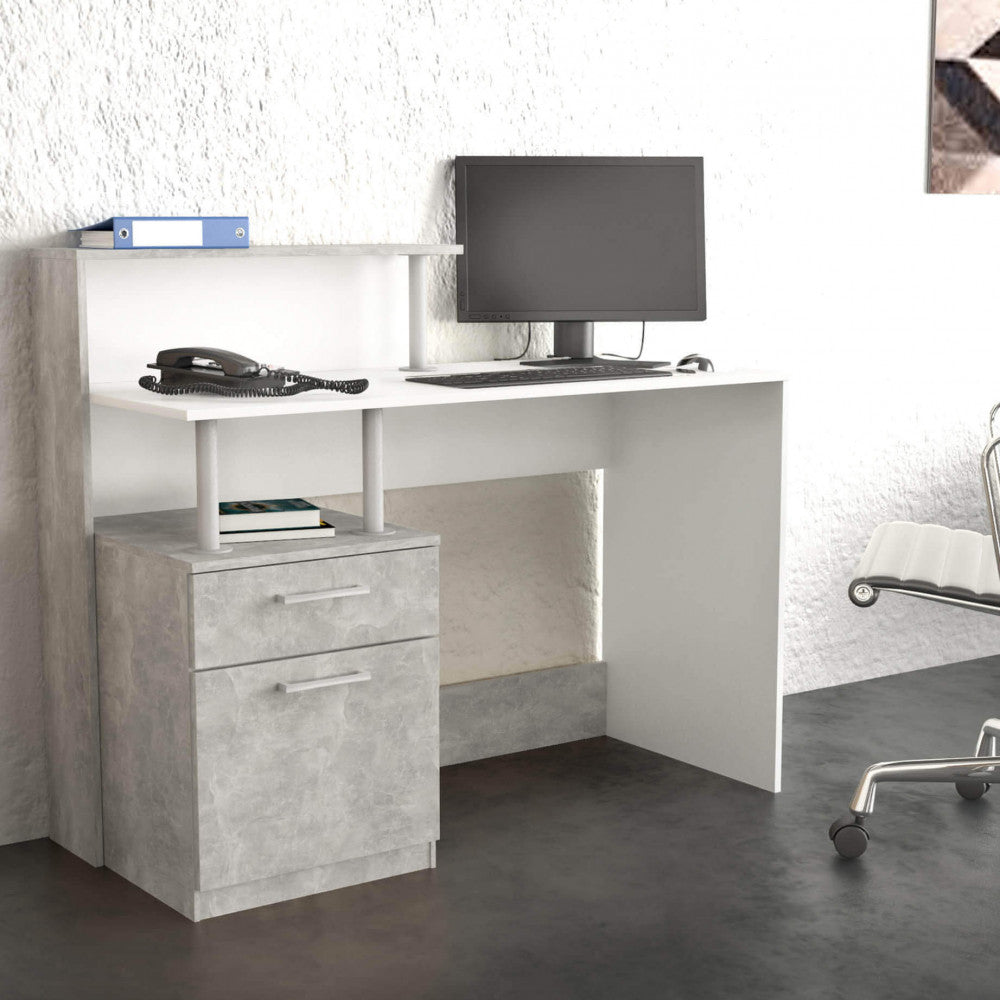 SCRIVANIA NASDAQ BIANCO E GRIGIO EFFETTO CEMENTO. Scrivania in legno BIANCO e GIRGIO EFFETTO CEMENTO Dimensioni: cm 120 x 55 x 75/91 h.