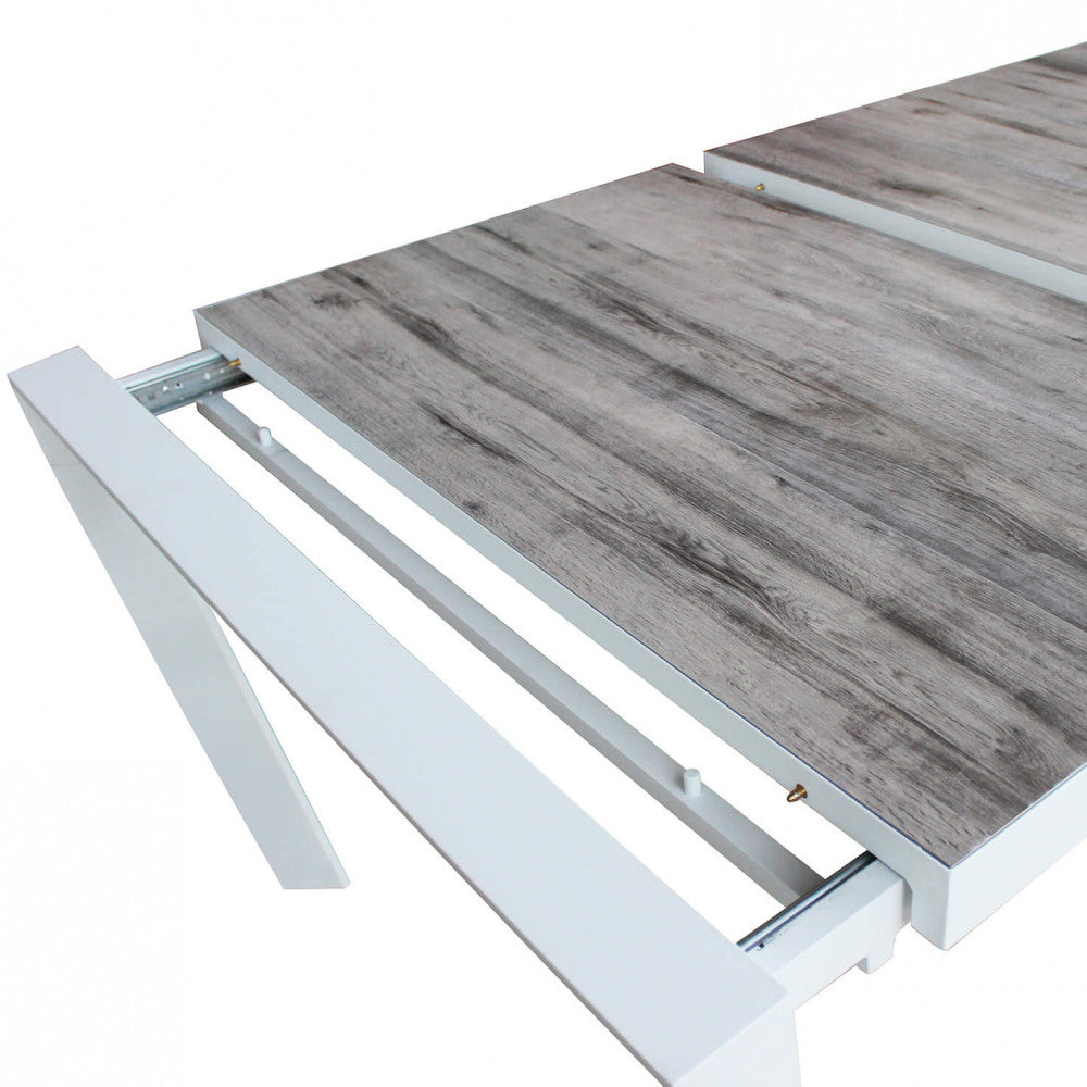 PORTLAND TABLE 175/235 X 100. Structure in ANTHRACITE, TAUPE or WHITE aluminium, table top in GREY wood-effect ceramic in NATURAL taupe. Dimensions: 175/235 x 100 x 75 h cm. Garden Furniture