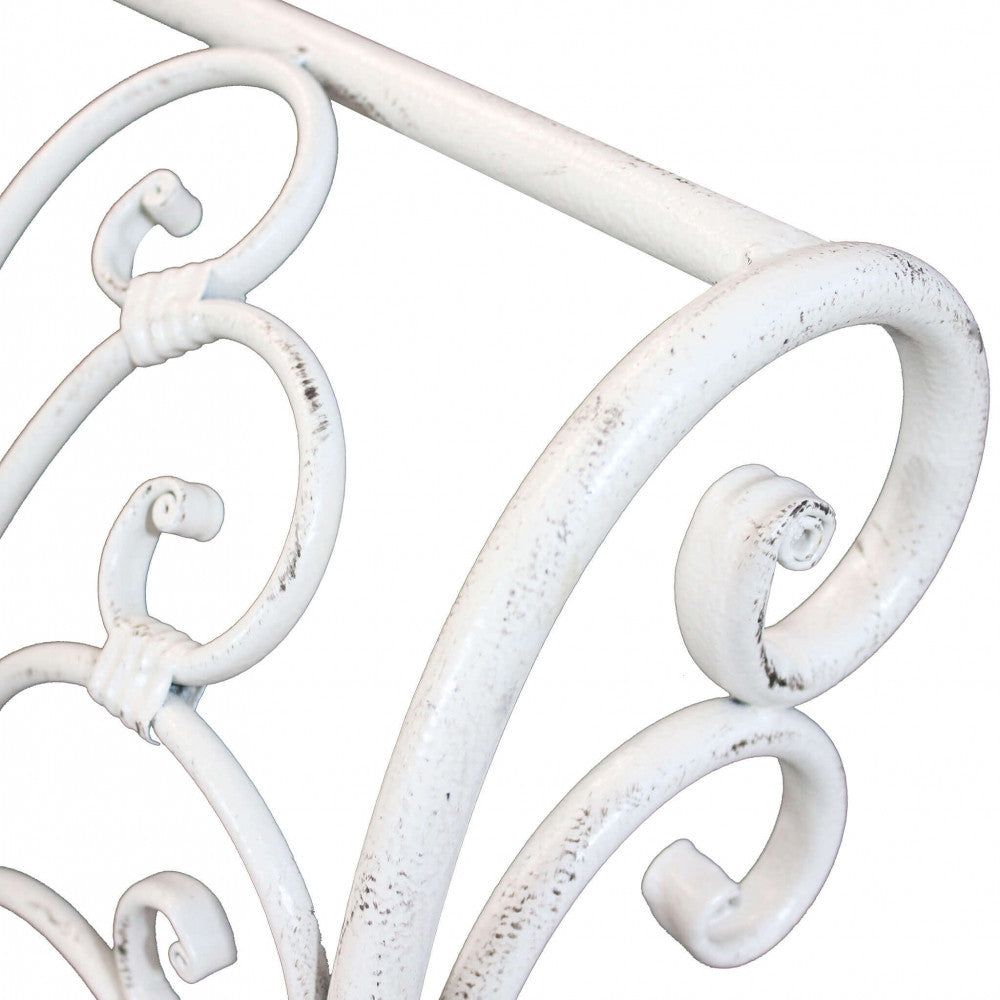 ELOISE ANTIQUE WHITE BENCH. Powder-coated metal bench in WHITE with electrophoresis treatment. Dimensions: 136 x 46 x 96 cm. Garden furniture.