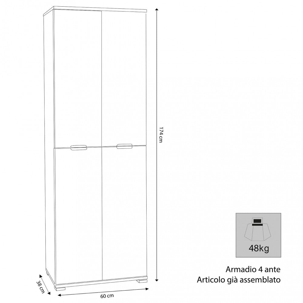 ARMADIO TENA 4 ANTE NATURA. Dimensioni: cm 60 x 38 x 174 h.