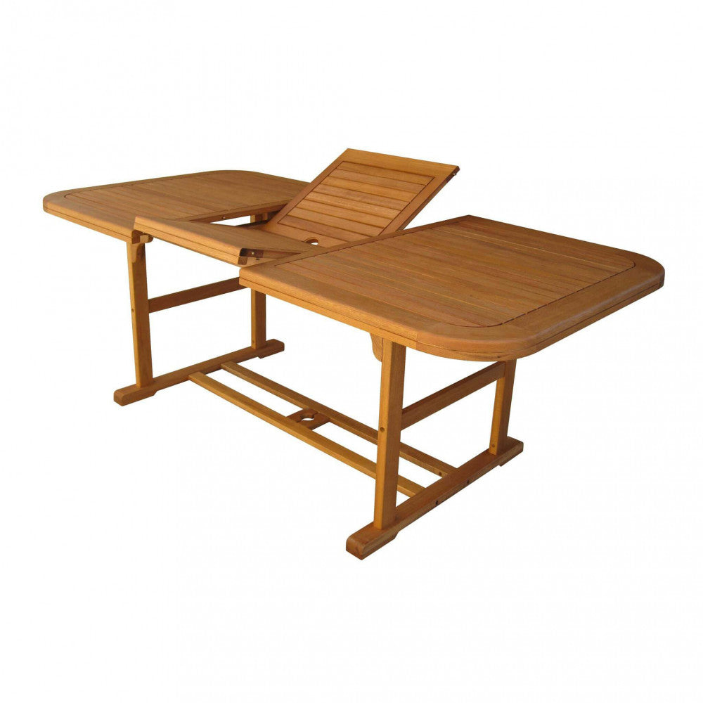 WEST RECTANGULAR TABLE 150/200X90 DOUBLE. Solid acacia wood, 44 mm thick, double edge. Dimensions: 150/200 cm x 90 x 74 h. Garden furniture.