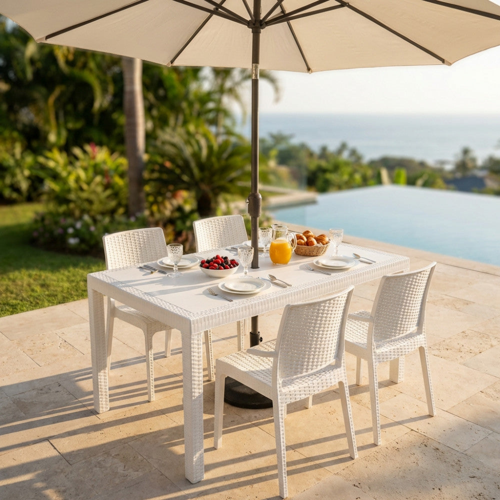 TAVOLO HOUSTON 150 X 90. Struttura in plastica stampata, wicker ANTRACITE o BIANCO o MARRONE Dimensioni: cm 150 x 90 x 74 h. Arredo Giardino