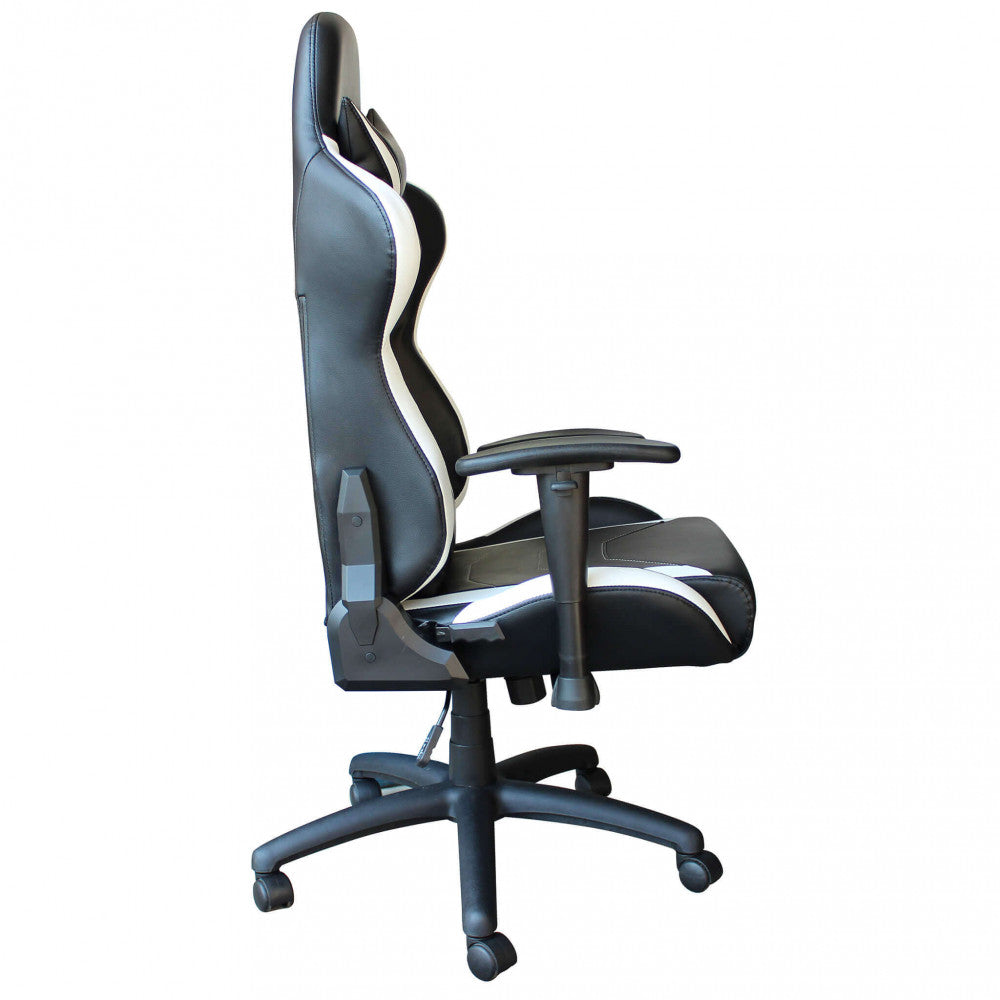 POLTRONA DA GAMING FALLOUT BIANCA E NERA. Dimensioni: Cm 69,5 x 71,5 x 121-129 h.
