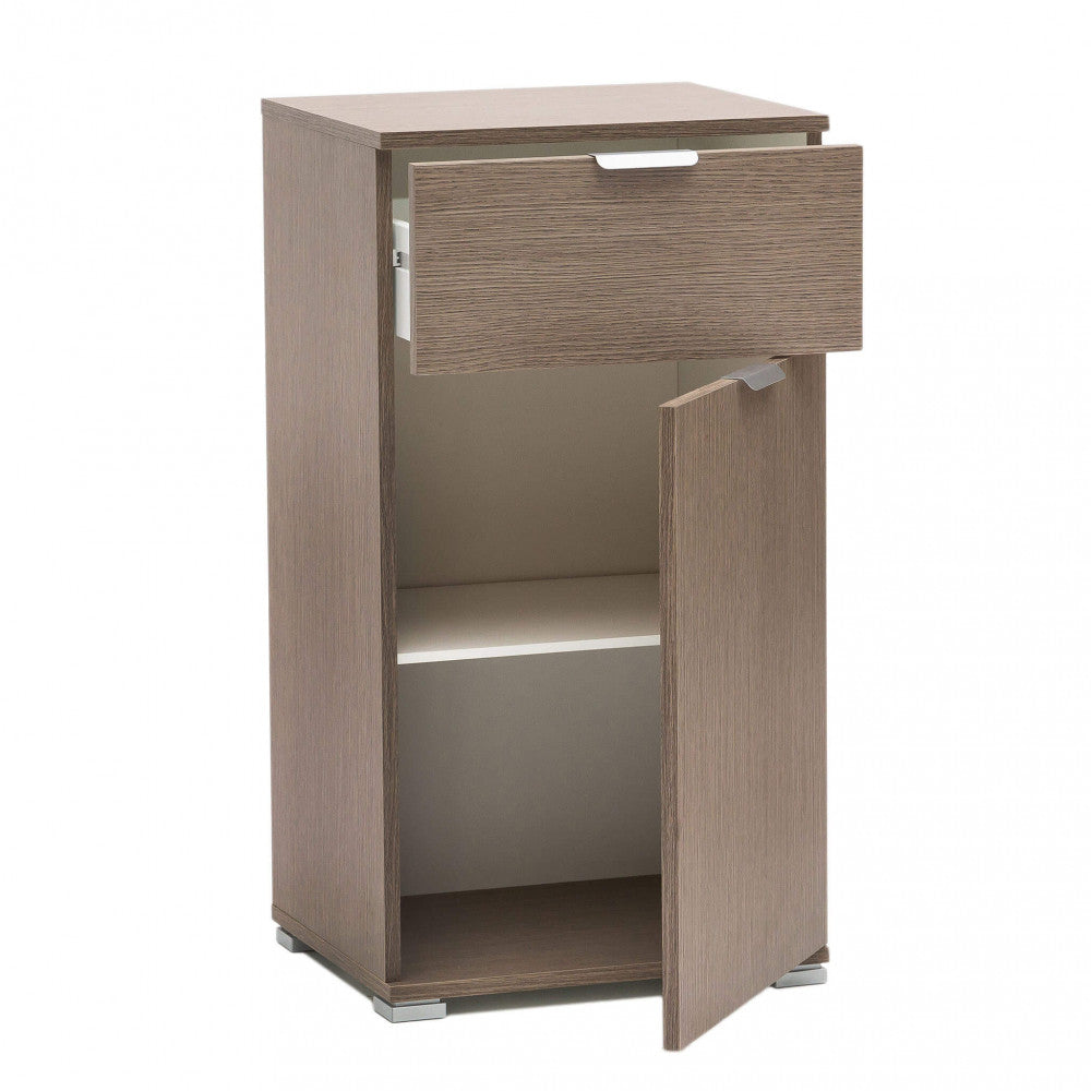 LENA CABINET WITH 1 DOOR AND 1 DRAWER IN GREY OAK. Dimensions: 45 x 38 x 85 cm.