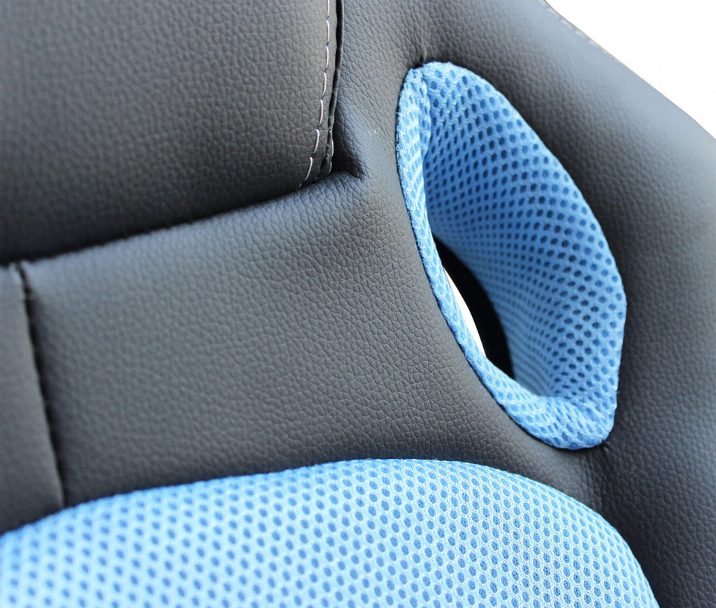 UNCHARTED BLUE AND BLACK GAMING CHAIR. Dimensions: 61 x 65 x 104-113.5 cm h.