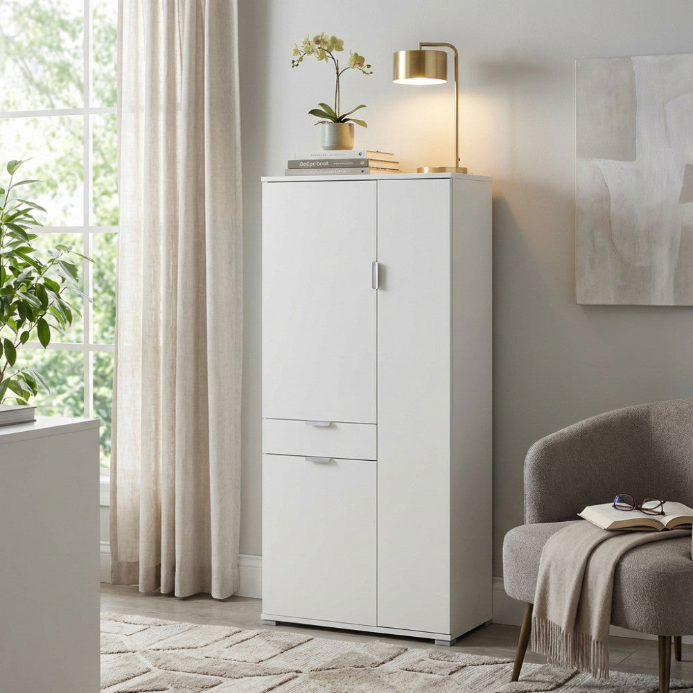 ARMADIO ECO CON 3 ANTE E 1 CASSETTO BIANCO. Dimensioni: cm 75 x 38 x 174 h.