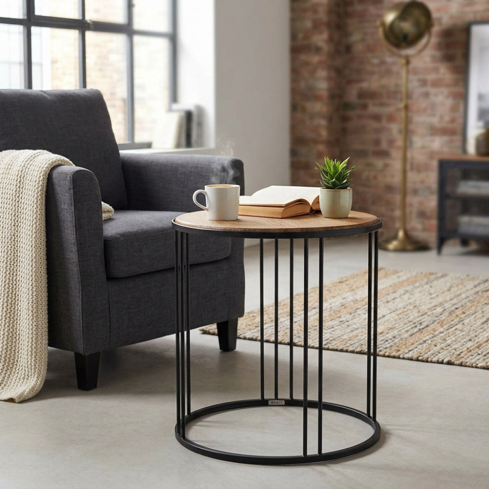 TAVOLINO ARKELL. Tavolino in ferro e legno Dimensioni: cm 56 x 56 x 66,5 h.