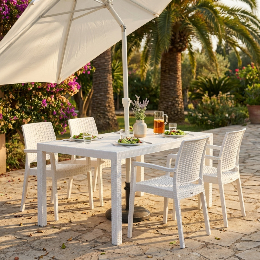 TAVOLO HOUSTON 150 X 90. Struttura in plastica stampata, wicker ANTRACITE o BIANCO o MARRONE Dimensioni: cm 150 x 90 x 74 h. Arredo Giardino