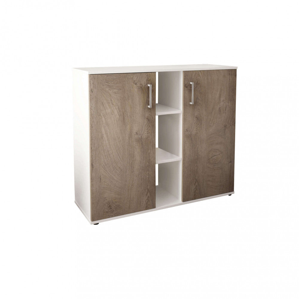 MOBILETTO 2 ANTA E 3 MENSOLE FRANK BIANCO E ROVERE CHIARO. Dimensioni: cm 101,5 x 35 x 87 h.