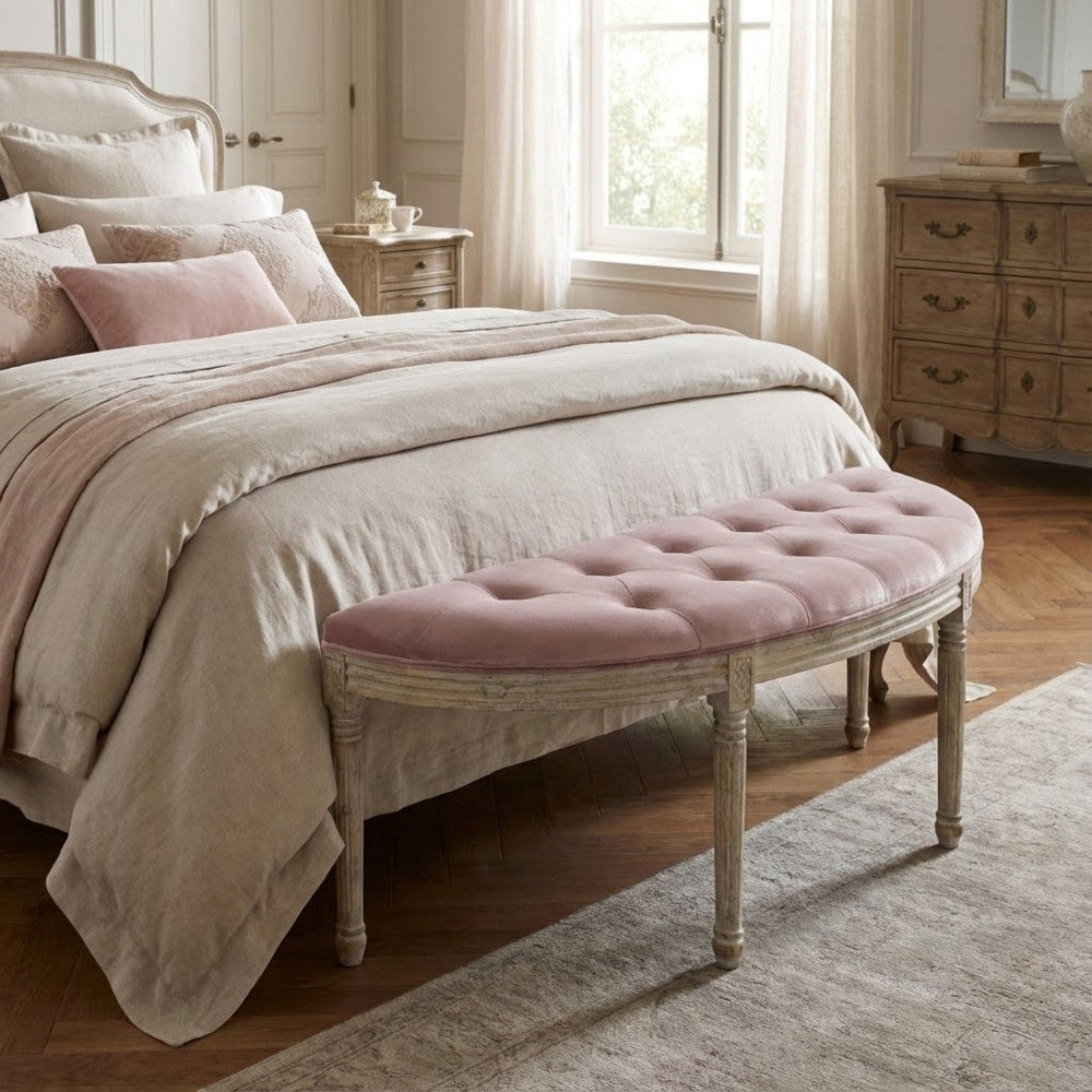 MARGI PINK VELVET BENCH. Dimensions: 125 x 45 x 48 cm.