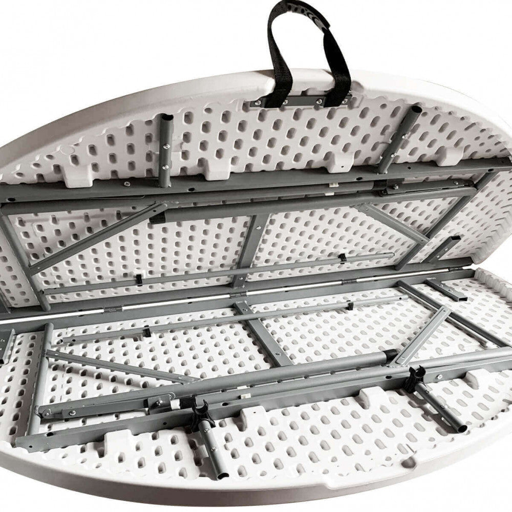 TAVOLO CATERING ò 150 PIEGHEVOLE. Struttura in metallo verniciato a polvere piano in abs colore bianco ò tubo verniciato grigio: 32 x 1,0 mm Dimensioni: cm 150 x 74 h. Arredo Giardino
