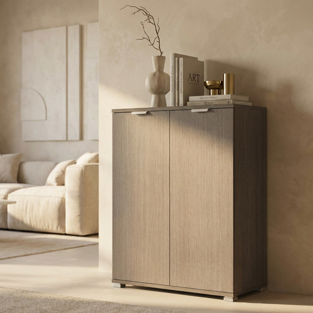 ARMADIETTO BORA 2 ANTE ROVERE GRIGIO. Dimensioni: cm 60 x 38 x 85 h.