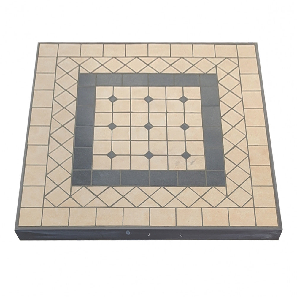 NEREO SQUARE TABLE 80 X 80. Oval top with LIGHT BROWN and ANTHRACITE mosaic, anthracite powder-coated iron base. Dimensions: 80 x 80 x 74 cm. Garden Furniture