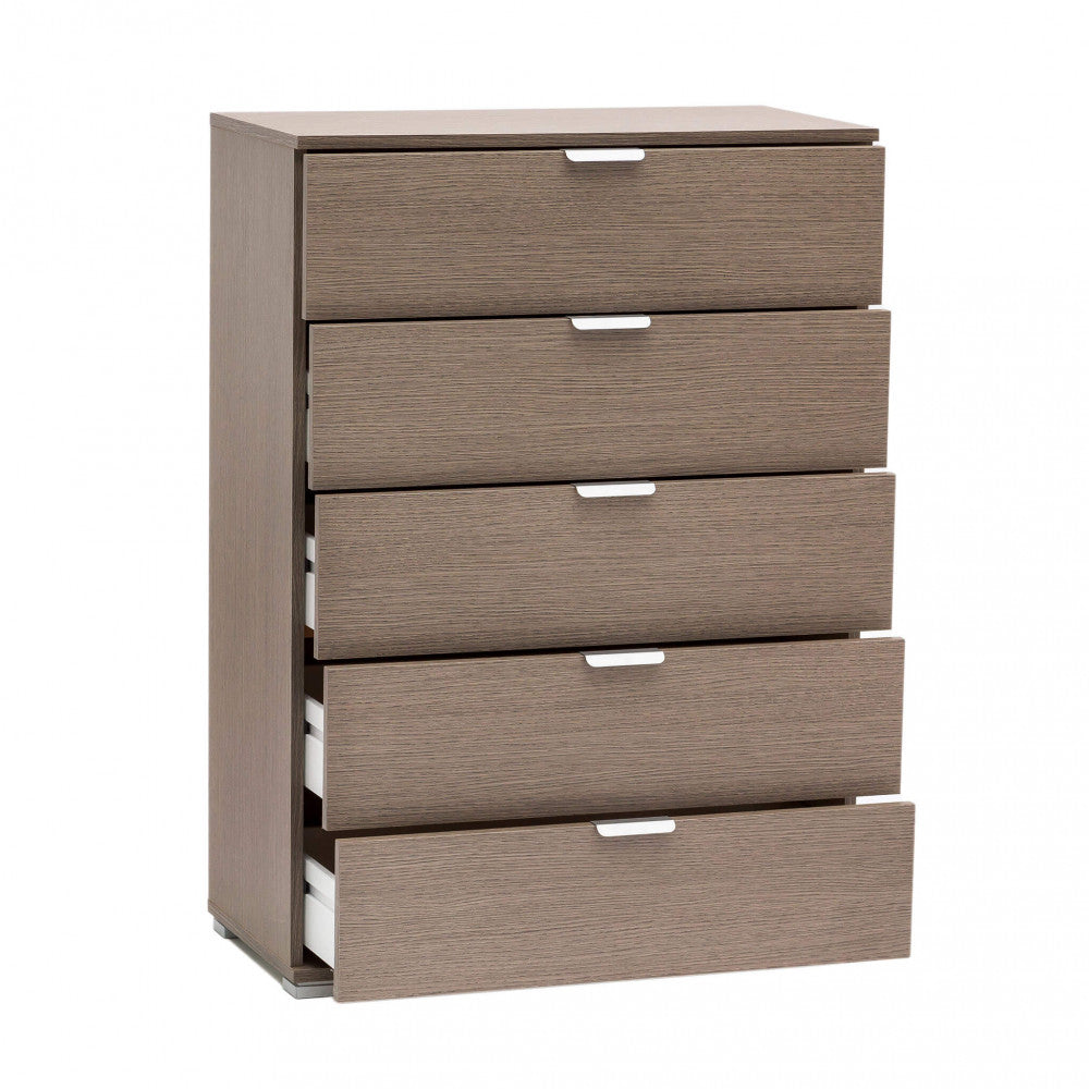 EVERGLADE 5-DRAWER CABINET IN GREY OAK. Dimensions: 75 x 38 x 103 cm.