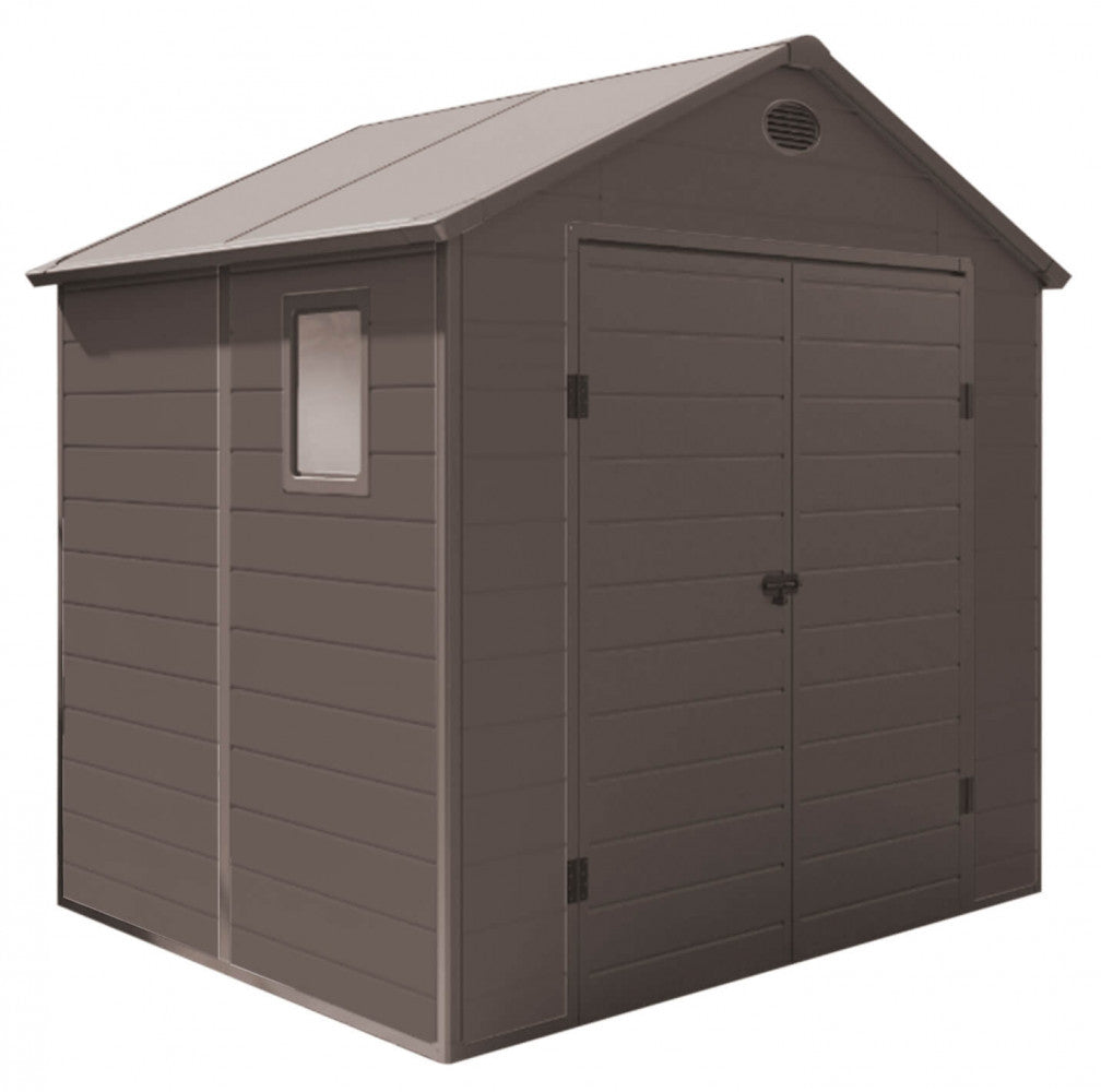CASETTA HOME 190 X 192 X 226. Casetta in plastica con finestra MARRONE o GRIGIO CHIARO Dimensioni: cm 190 x 192 x 226 h. Arredo Giardino