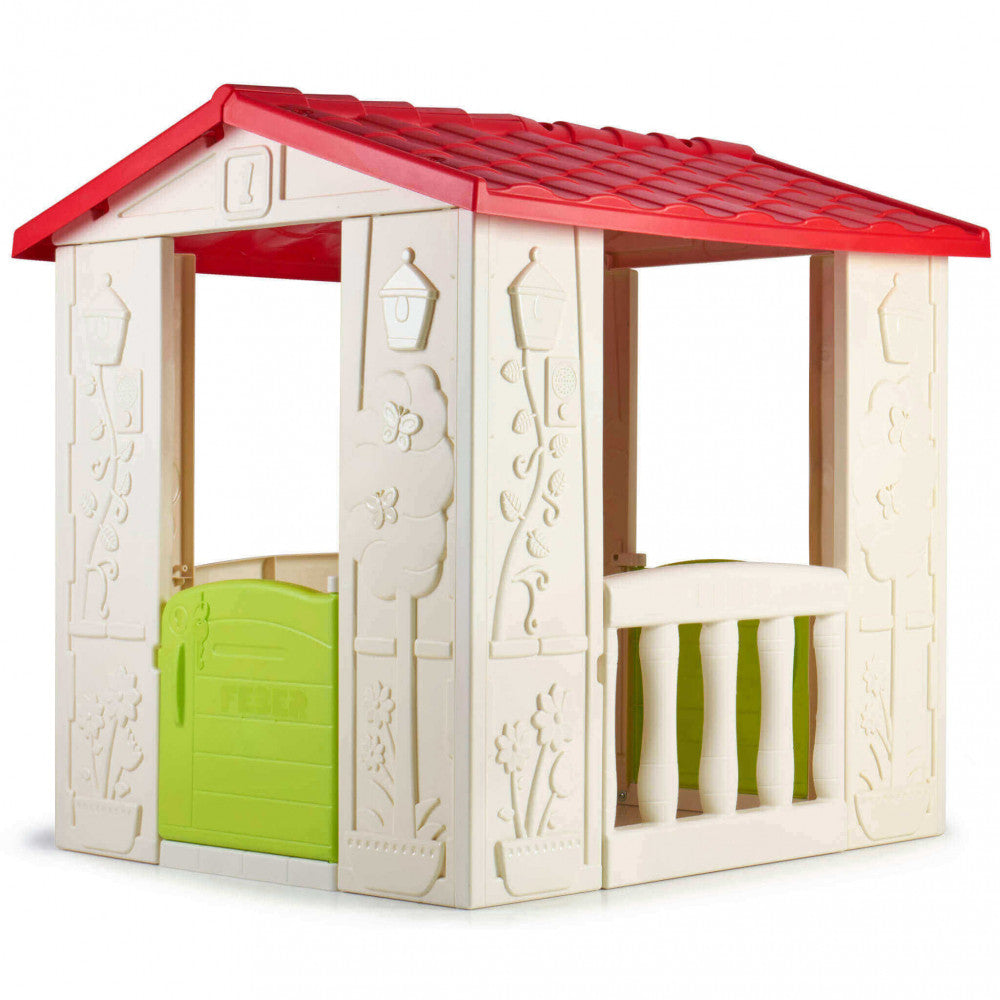 HAPPY HOUSE. Playhouse with two entrances, a keyhole, and a letterbox. Sturdy, easy to assemble, and UV-resistant. Children 2+. Dimensions: 80 x 94 x 100 cm. Garden Furniture.