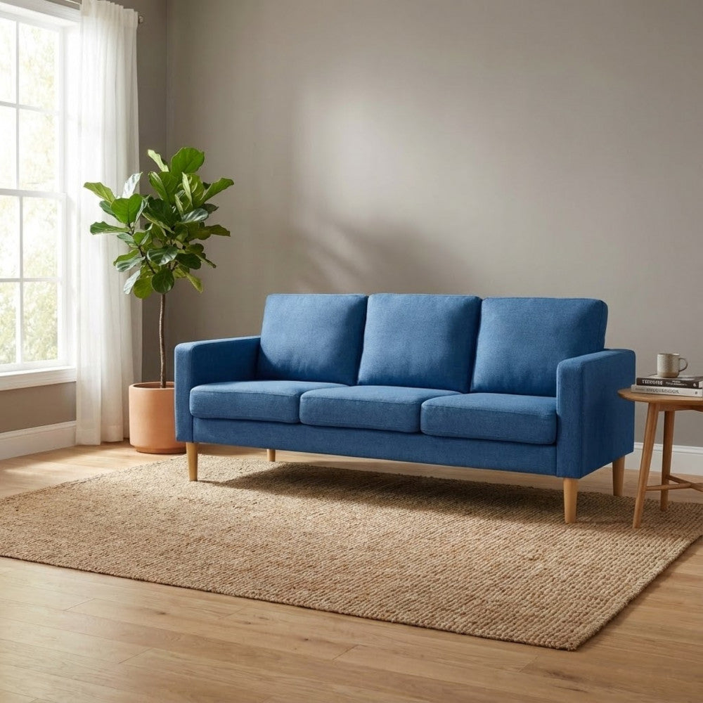 RAMSEY 3-SEATER SOFA. LIGHT GREY or DARK GREY or BLUE or BEIGE sofa with polypropylene legs. Dimensions: 180 x 73 x 82 h cm.