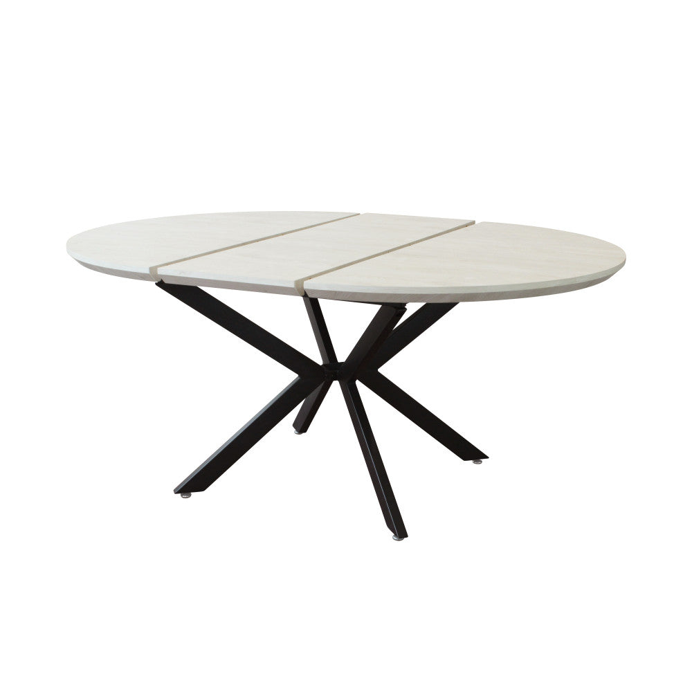 GARRY EXTENDABLE ROUND TABLE WHITE WOOD EFFECT BLACK FRAME 120/160 X 120. Table with MDF top and metal frame. Dimensions: 120 cm l x 120 px 76 h. Garden Furniture