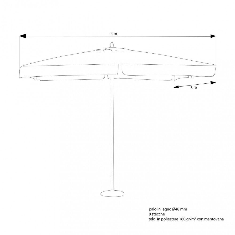 OMBRELLONE FANTASY P/C 3 X 4. Telo AVORIO, VERDE SCURO, Bordeaux palo in legno ò48 mm telo poliestere 180 gr 8 stecche, antivento e mantovana Dimensioni: m 3 x 4. Arredo Giardino