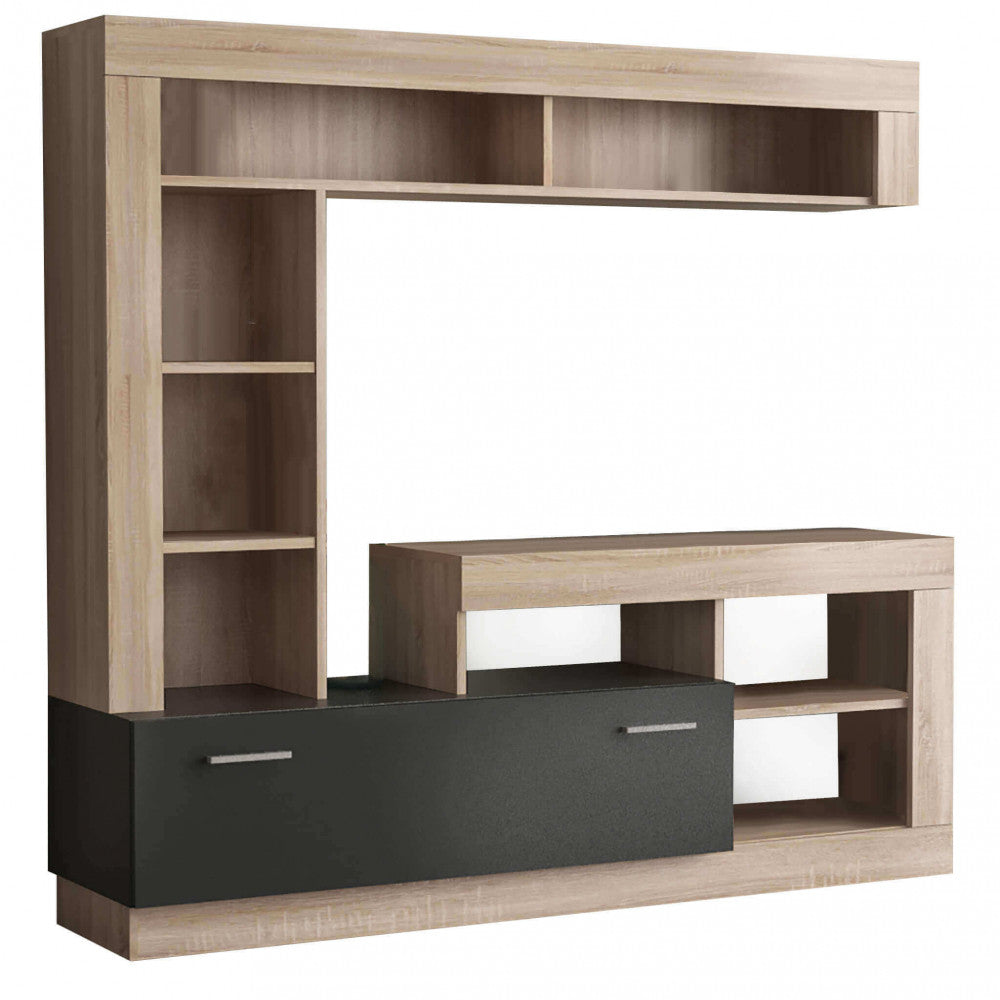 PARETE SOGGIORNO LEONARD ANTRACITE E QUERCIA CHIARO. Parete in legno ANTRACITE e QUERCIA CHIARO Dimensioni: cm 170 x 42 x 170 h.