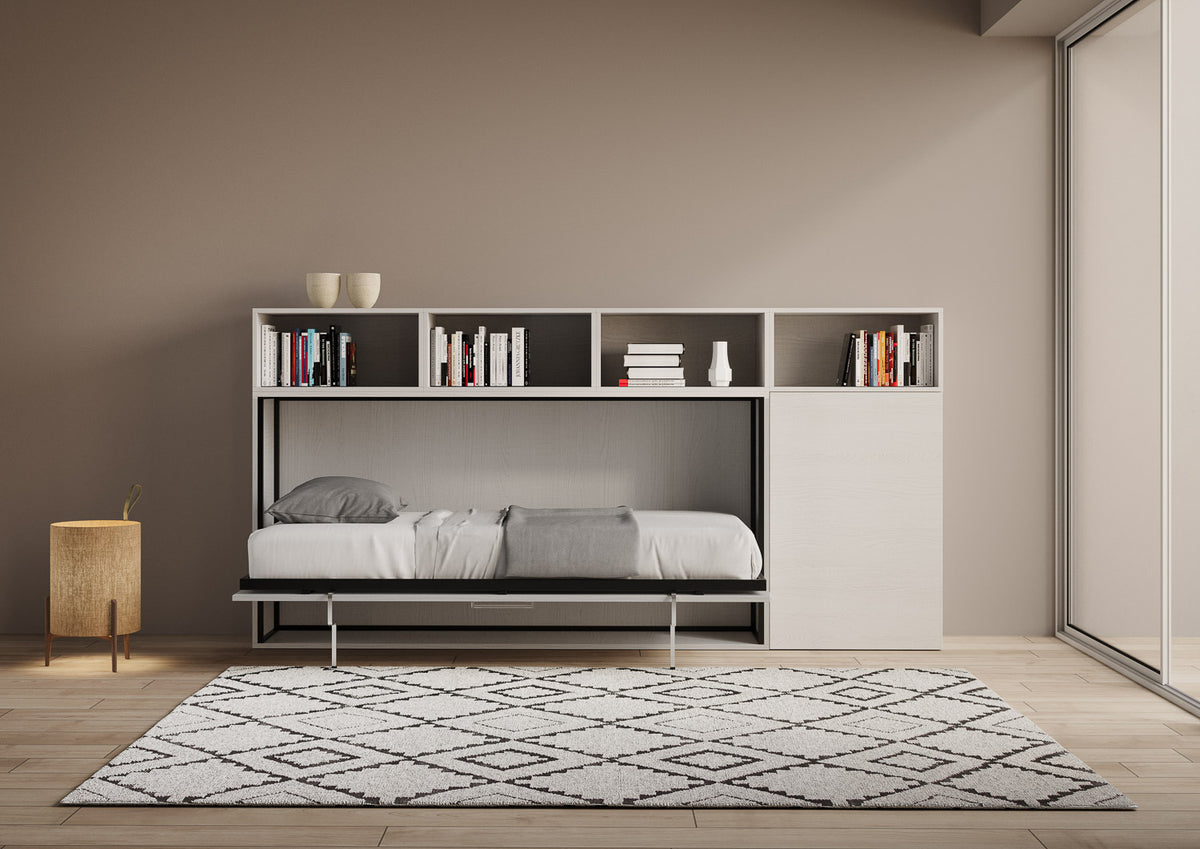 Letto a scomparsa singolo orizzontale Ferrara composizione A Bianco Frassino