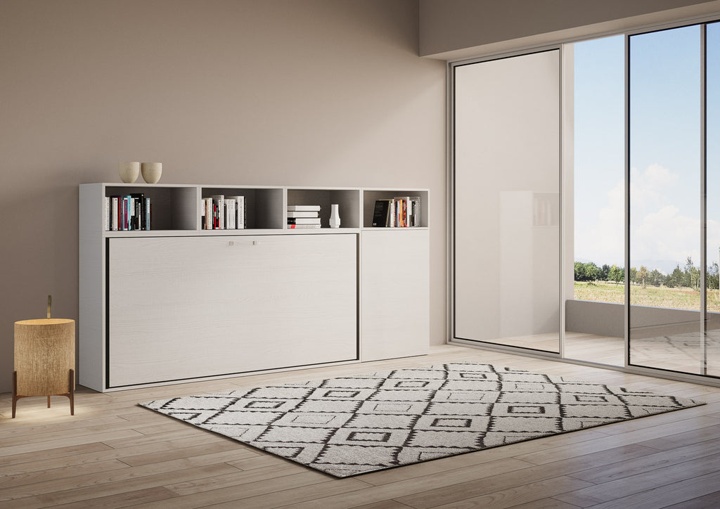 Letto a scomparsa singolo orizzontale Ferrara con materasso composizione A Bianco Frassino