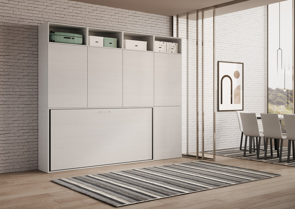Letto a scomparsa singolo orizzontale Ferrara con materasso composizione B Bianco Frassino