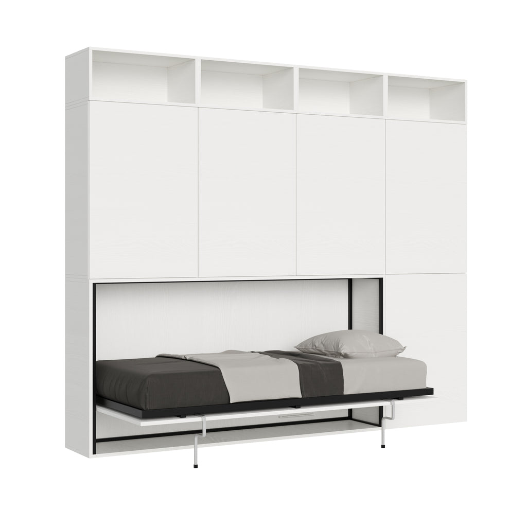 Letto a scomparsa singolo orizzontale Ferrara con materasso composizione B Bianco Frassino