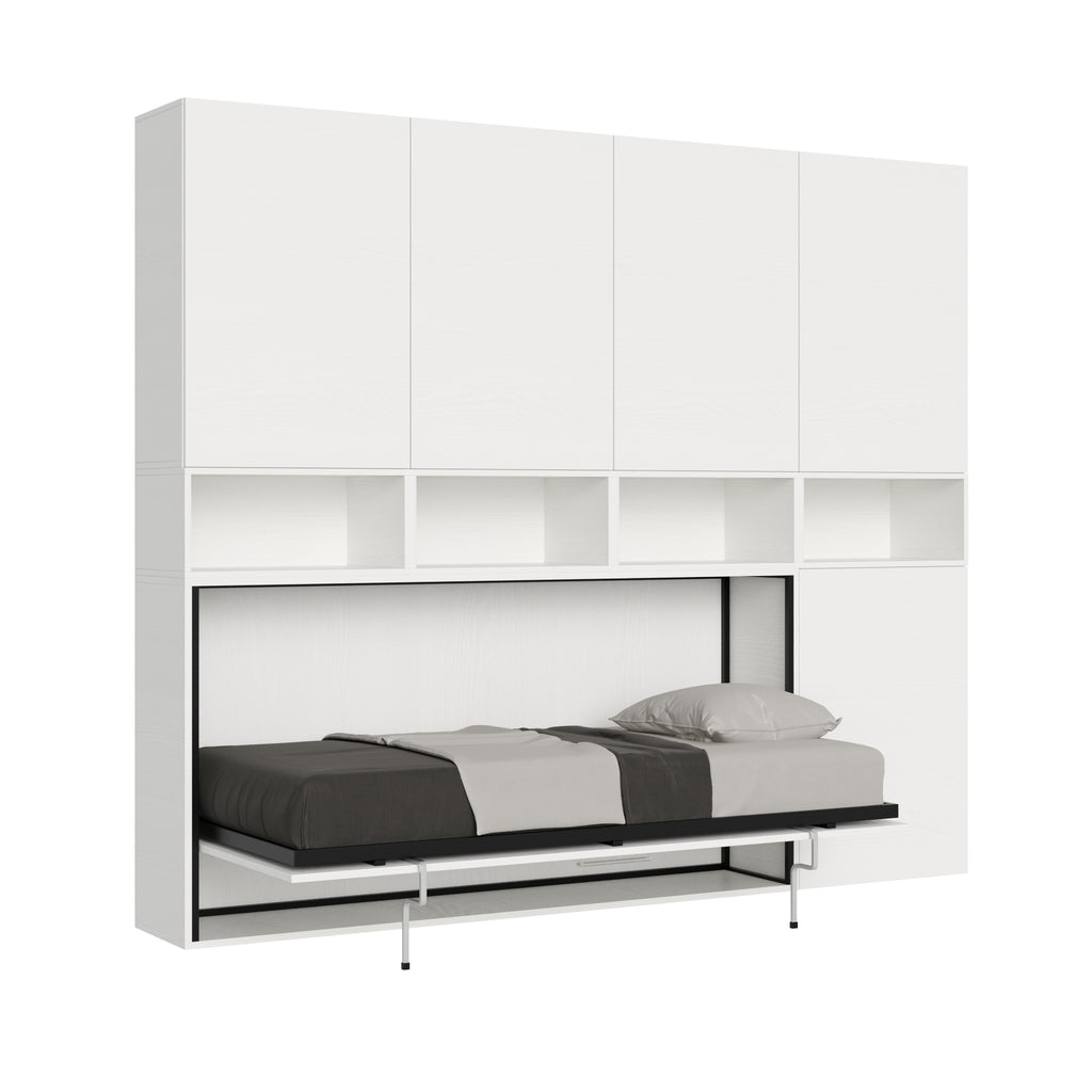 Letto a scomparsa singolo orizzontale Ferrara con materasso composizione C Bianco Frassino