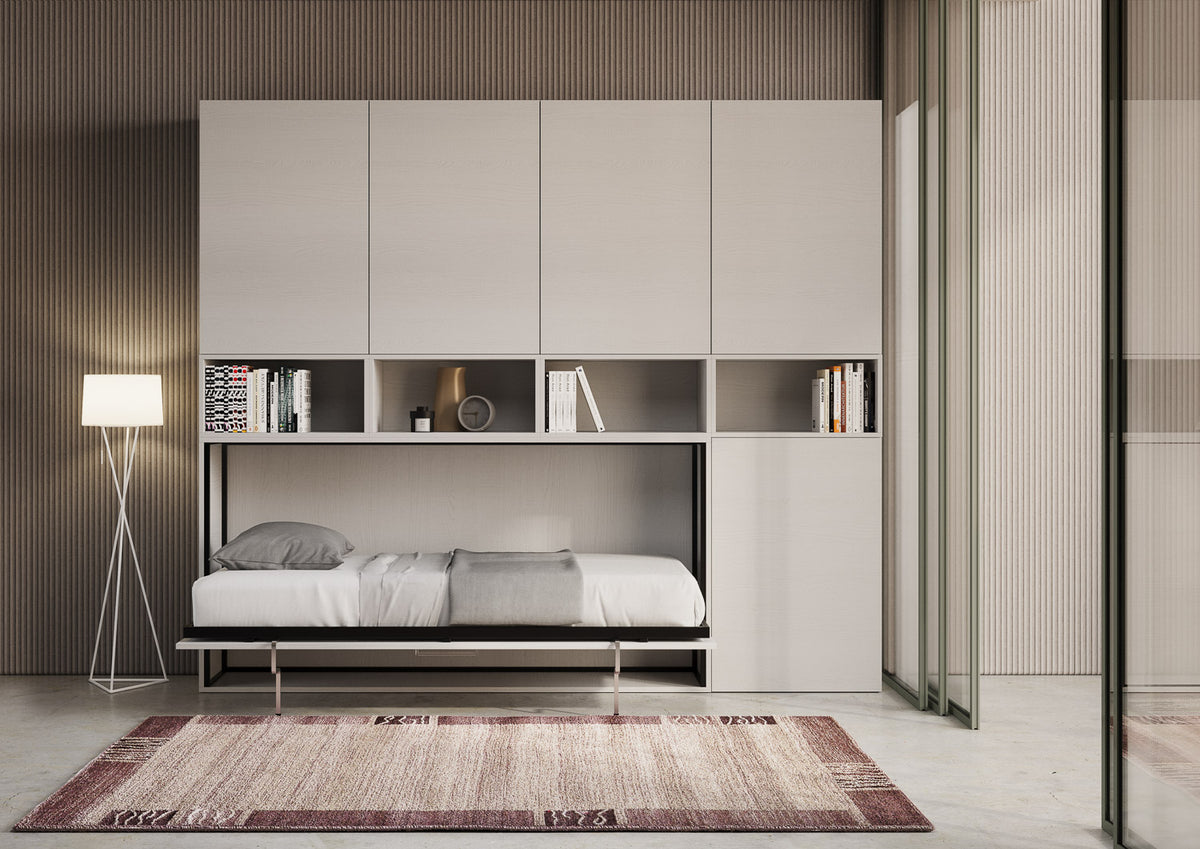 Letto a scomparsa singolo orizzontale Ferrara composizione C Bianco Frassino