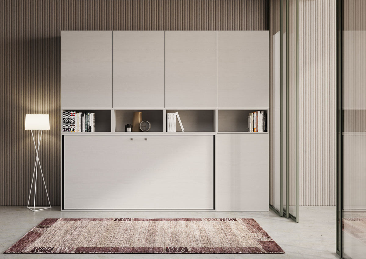 Letto a scomparsa singolo orizzontale Ferrara composizione C Bianco Frassino