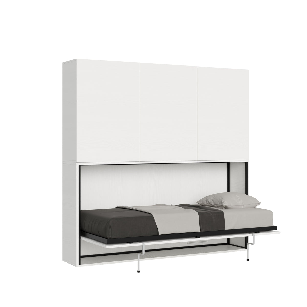 Letto a scomparsa singolo orizzontale Ferrara composizione D Bianco Frassino