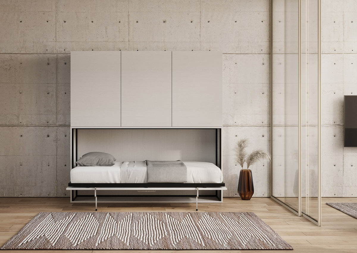 Letto a scomparsa singolo orizzontale Ferrara composizione D Bianco Frassino