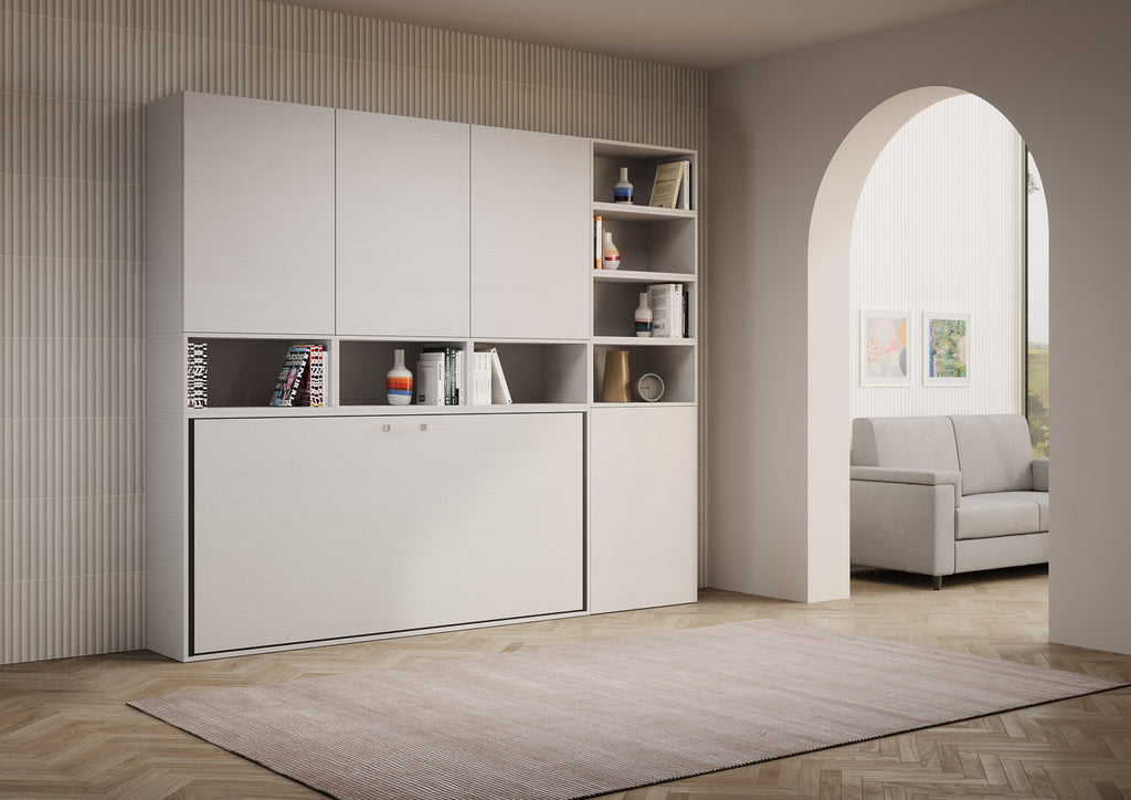 Letto a scomparsa singolo orizzontale Ferrara composizione E Bianco Frassino