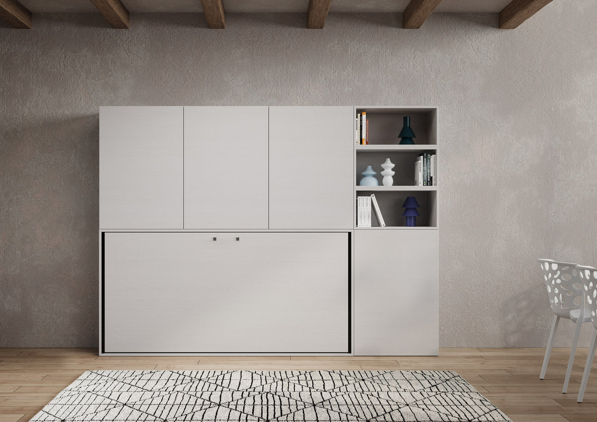 Letto a scomparsa singolo orizzontale Ferrara composizione F Bianco Frassino