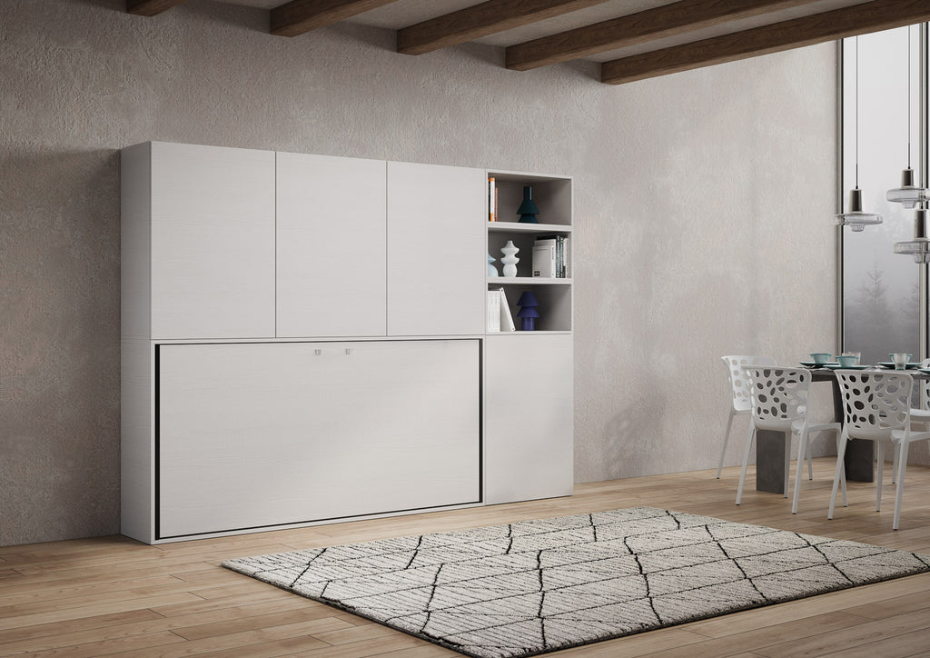 Letto a scomparsa singolo orizzontale Ferrara con materasso composizione F Bianco Frassino