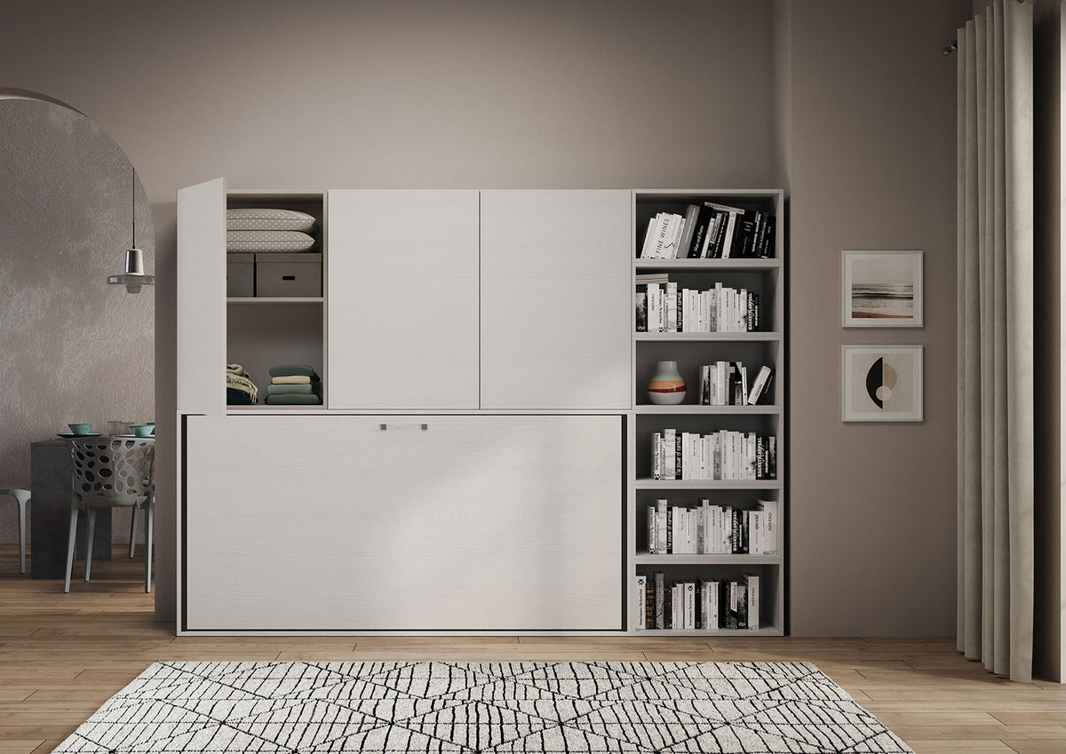 Letto a scomparsa singolo orizzontale Ferrara composizione G Bianco Frassino