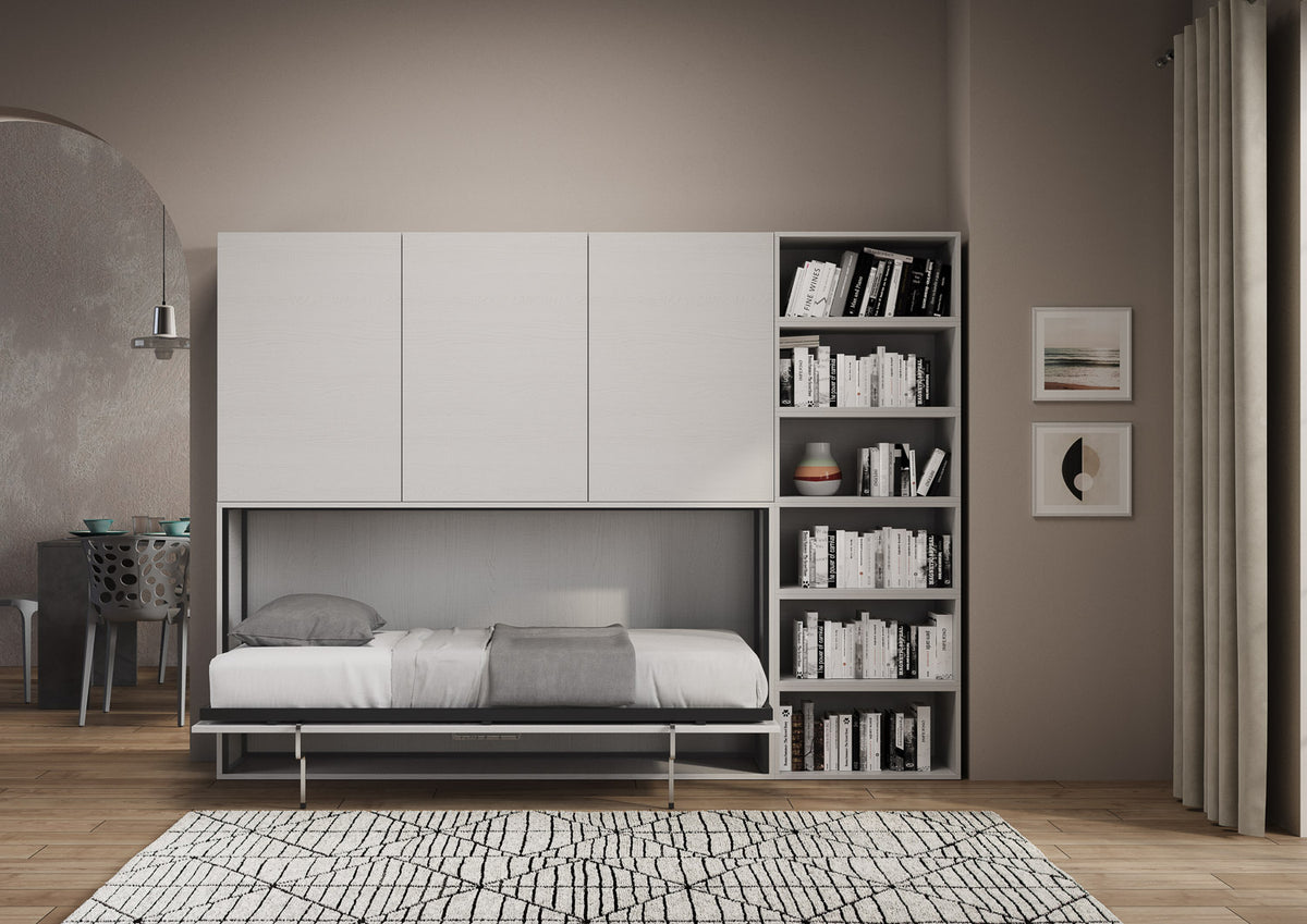 Letto a scomparsa singolo orizzontale Ferrara composizione G Bianco Frassino